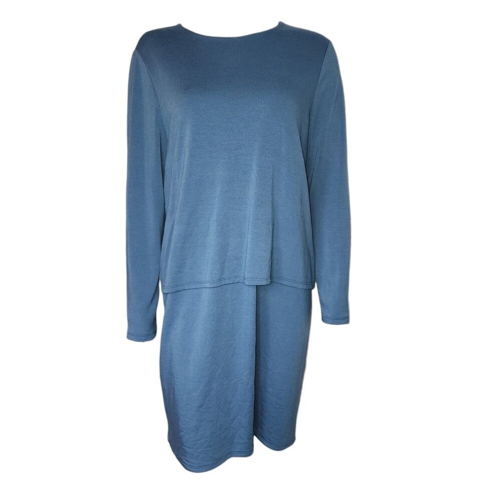 Purejill J Jill Dress Womens Size M Medium Solid Blue Luxe Tencel Long Sleeve